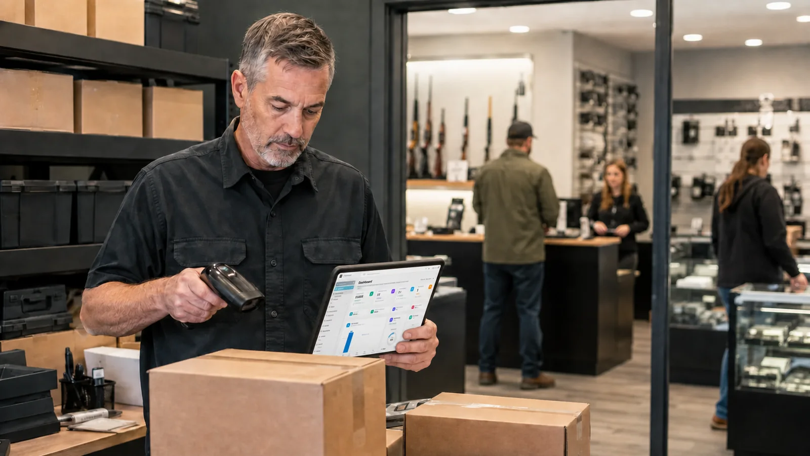 Range employee receiving inventory with Solidus