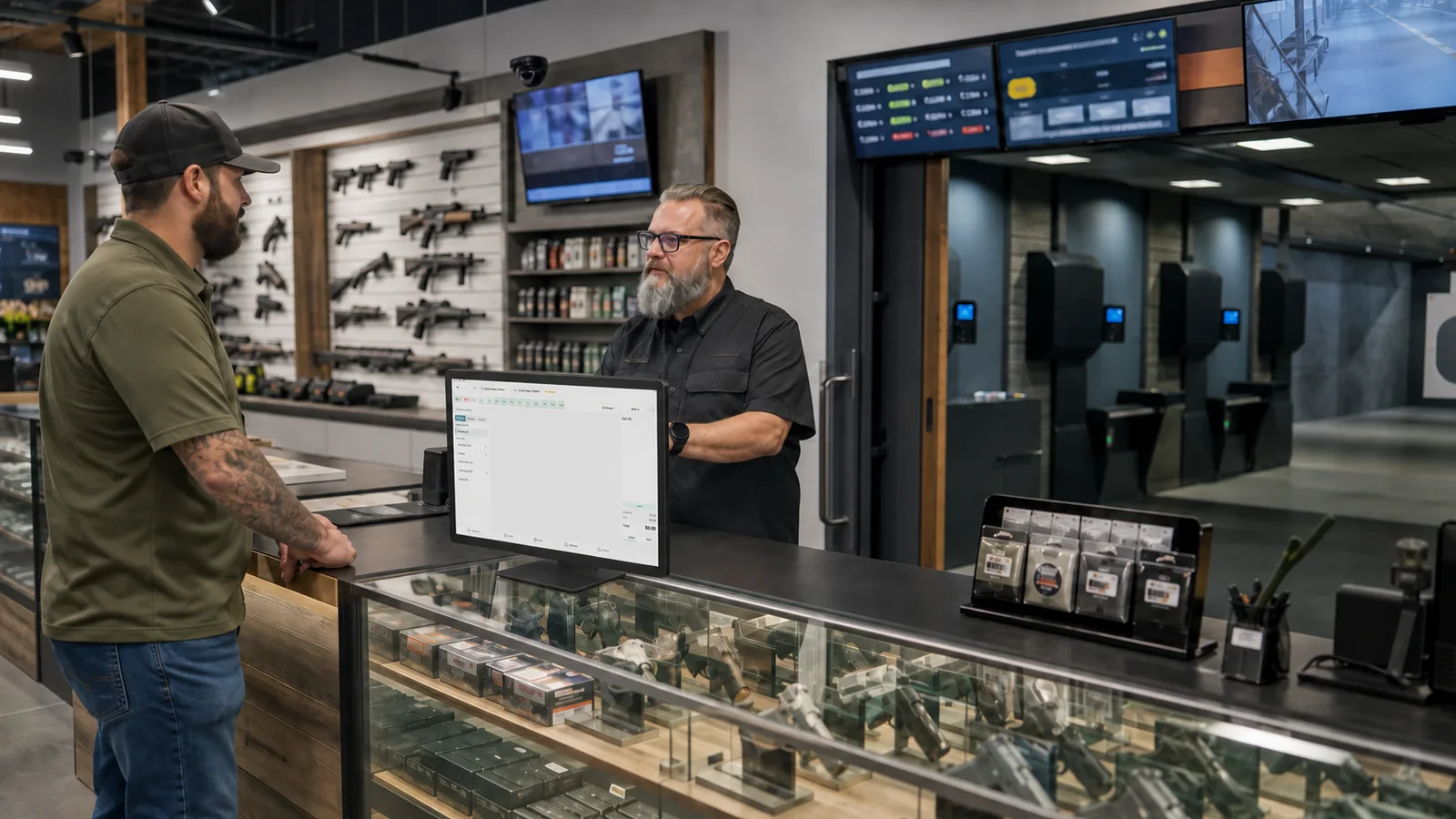Solidus web POS at an indoor range counter
