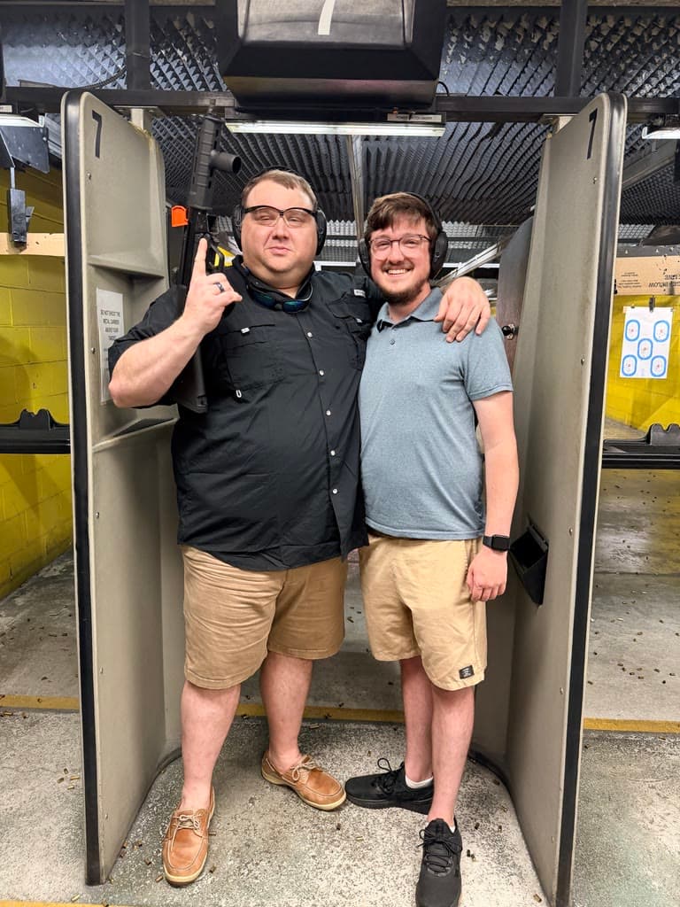 Andrew Branning and Colin Sandman at an indoor range